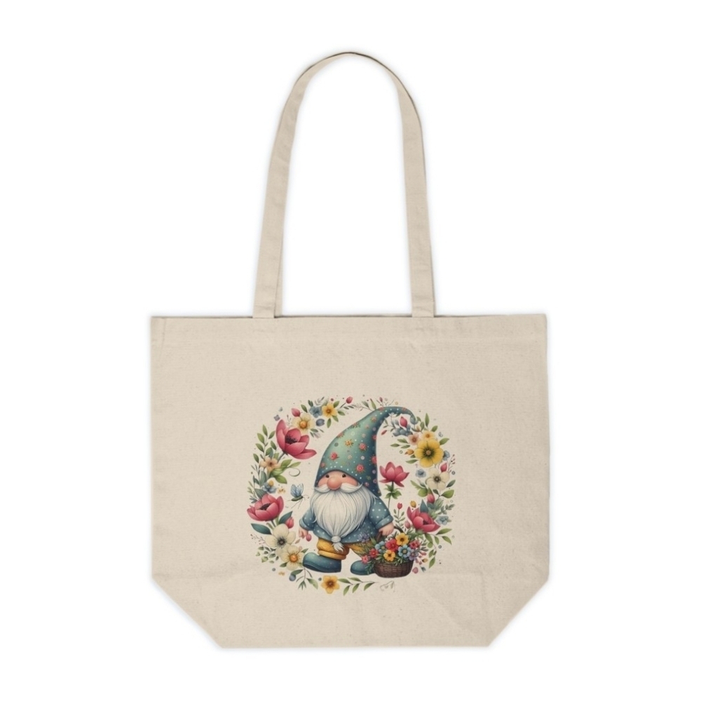 Floral Wreath Garden Gnome Custom Canvas Tote Bag